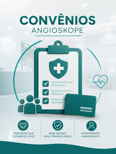 Convênios Atendidos pela Angioskope Na Angioskope, acreditamos que o acesso à saúde de qualidade deve ser cada vez mais facilitado. Por isso, mantemos parcerias com diversos convênios e operadoras de saúde, oferecendo aos nossos pacientes mais comodidade, segurança e tranquilidade na realização de consultas, exames e procedimentos. Nossa equipe está preparada para orientar você sobre cobertura, autorizações e documentação necessária, tornando todo o processo mais simples e eficiente.